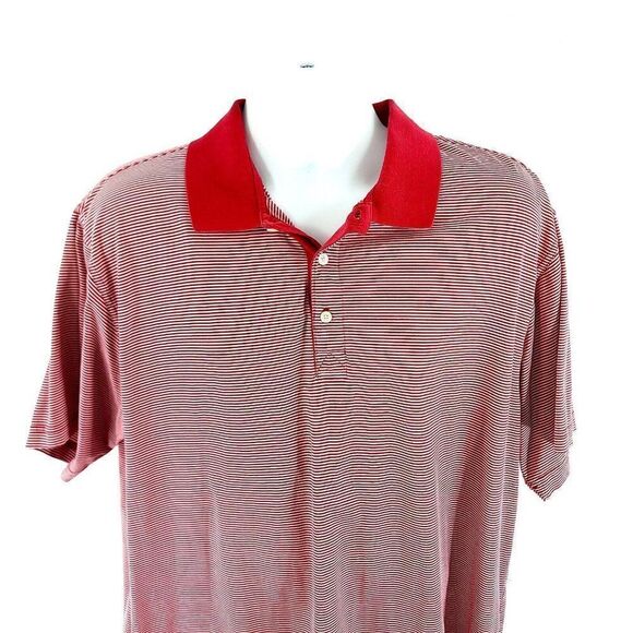 Greg Norman Red White Striped Collared Short Sleeve‎ XL Polo Shirt - Picture 1 of 9